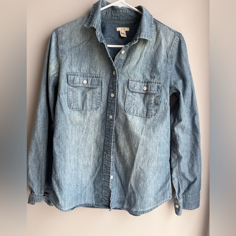 J. Crew | Chambray Denim Button Down Long Sleeve Shirt Sz S